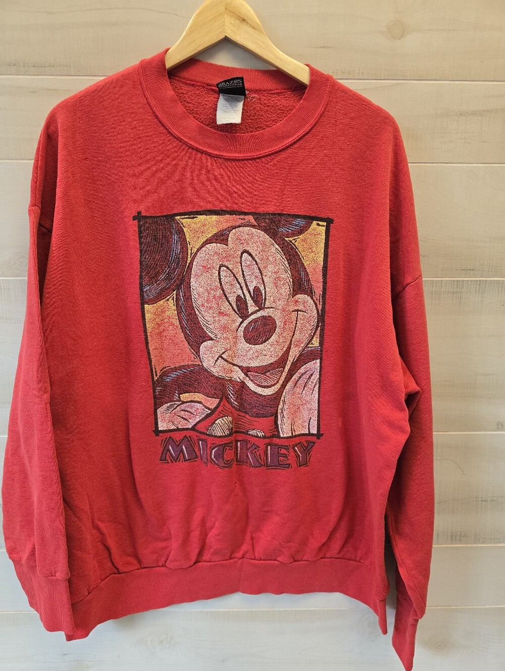 {XXL} Vintage Disney Mickey Mouse Sweatshirt Brazos Sportswear Red **flaws**